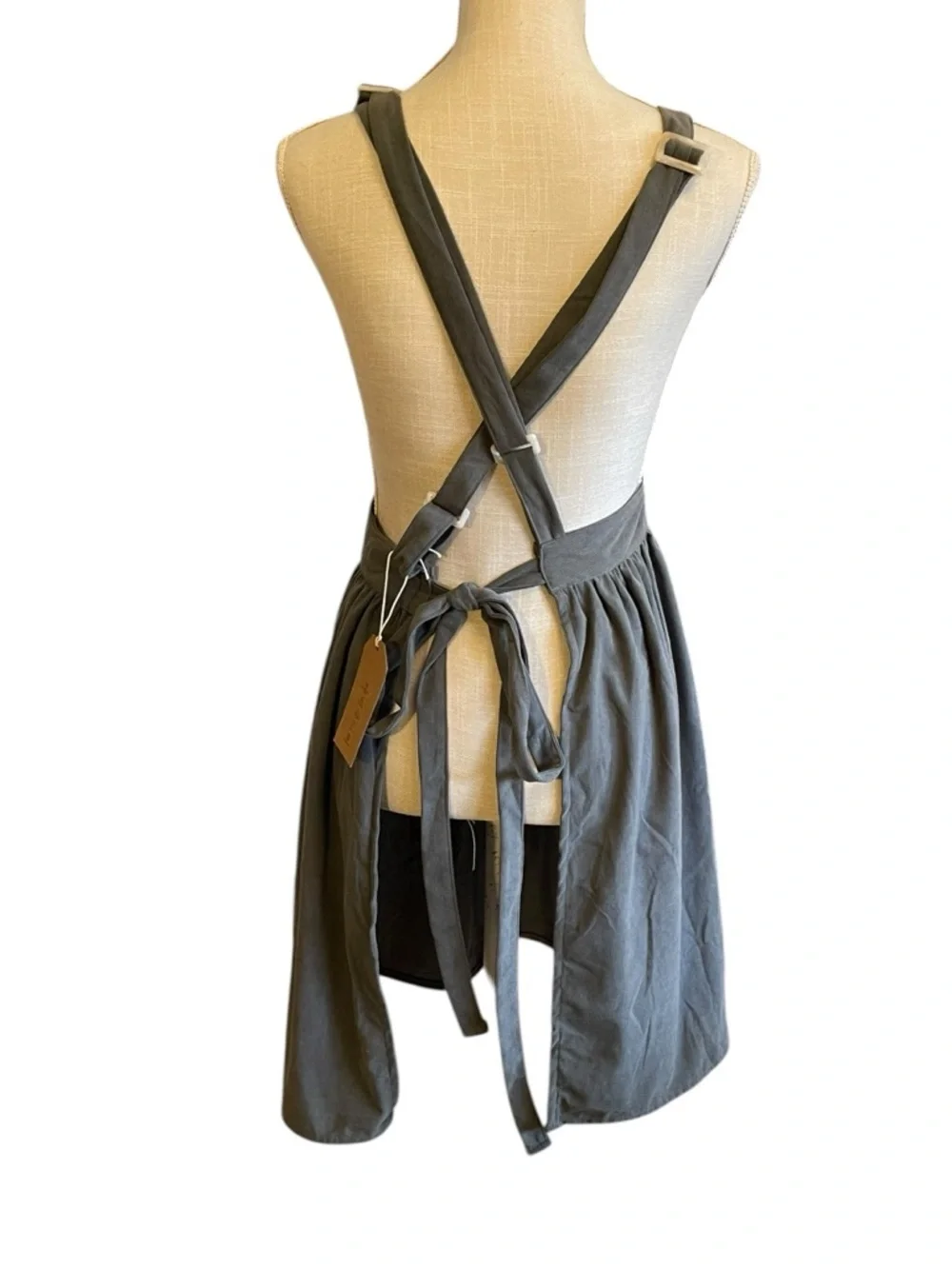 Grey Corduroy Apron with Blue Floral Panels and Pockets